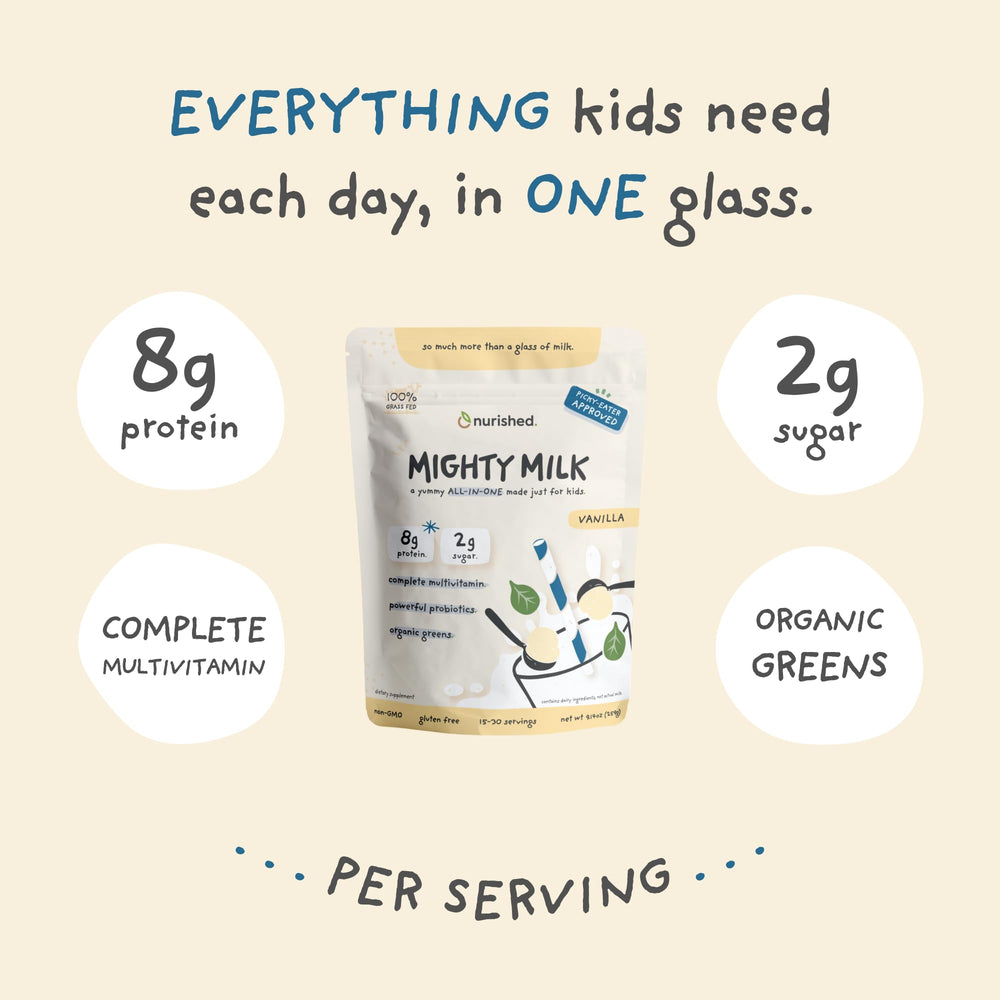 Nurished Vanilla Mighty Milk ingredients include spinach and probiotics.