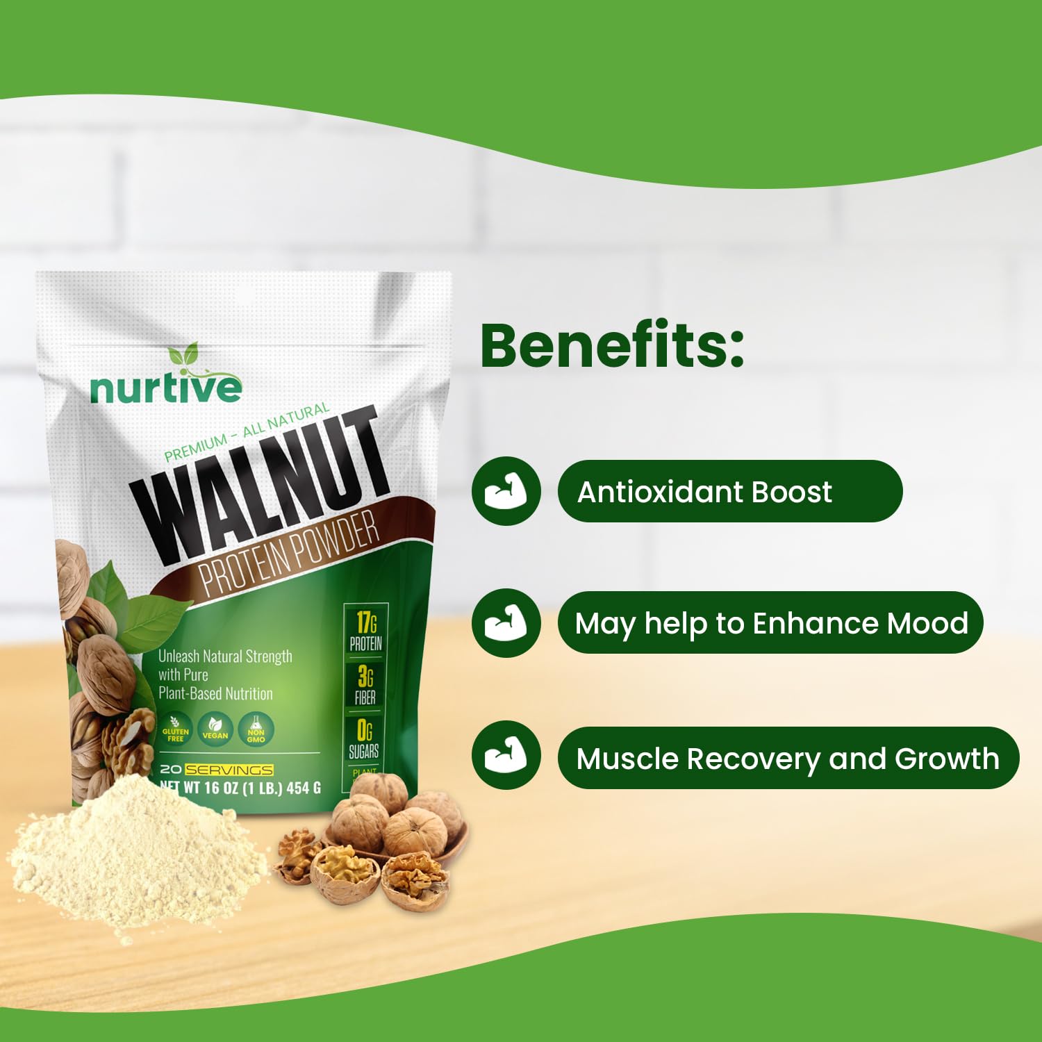 NURTIVE Walnut Protein Powder nutrition facts panel for transparency