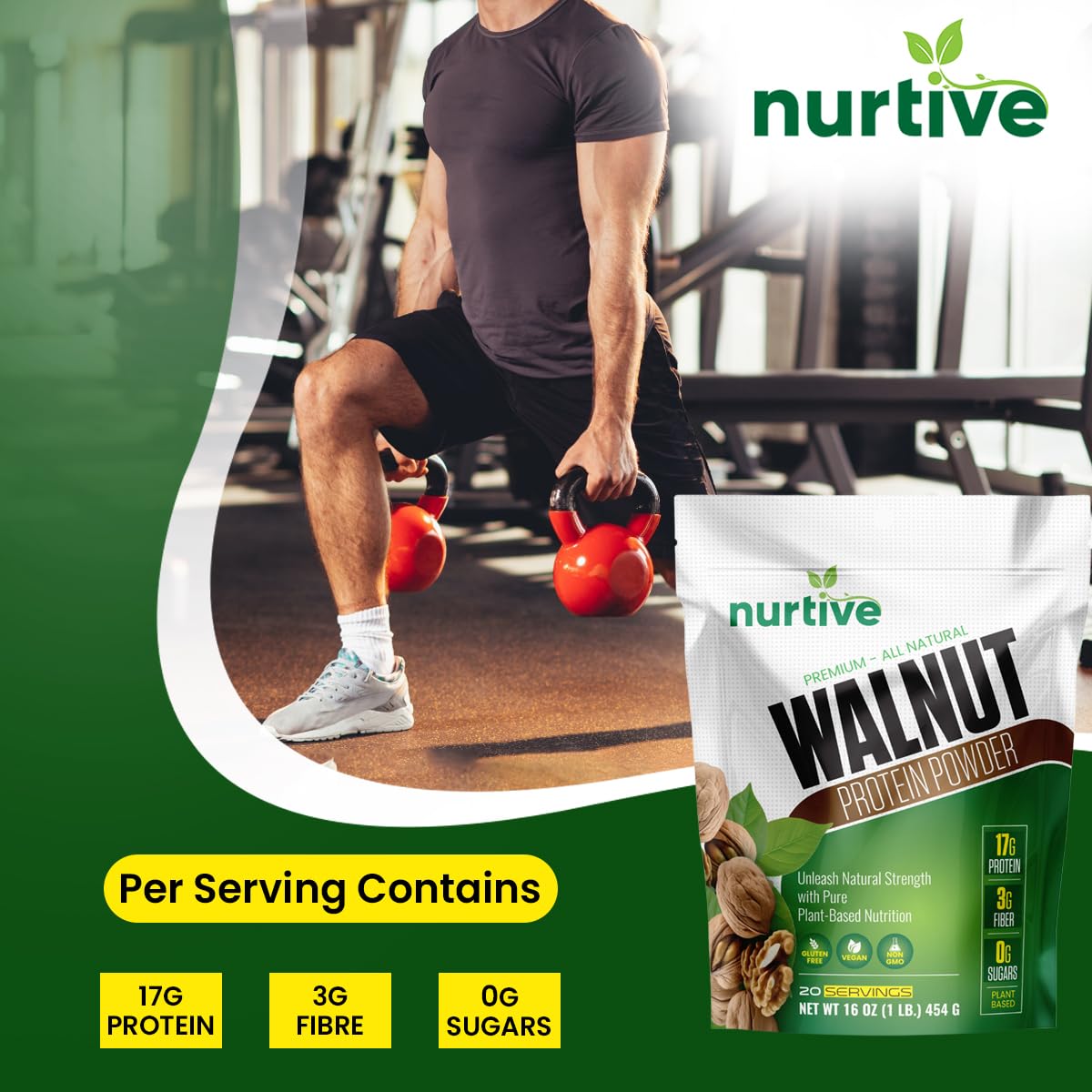 NURTIVE Walnut Protein Powder walnuts closeup emphasizing antioxidant-rich nature