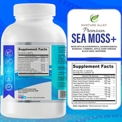 NURTURE ALLEY burdock root sea moss capsules shown for digestive balance.