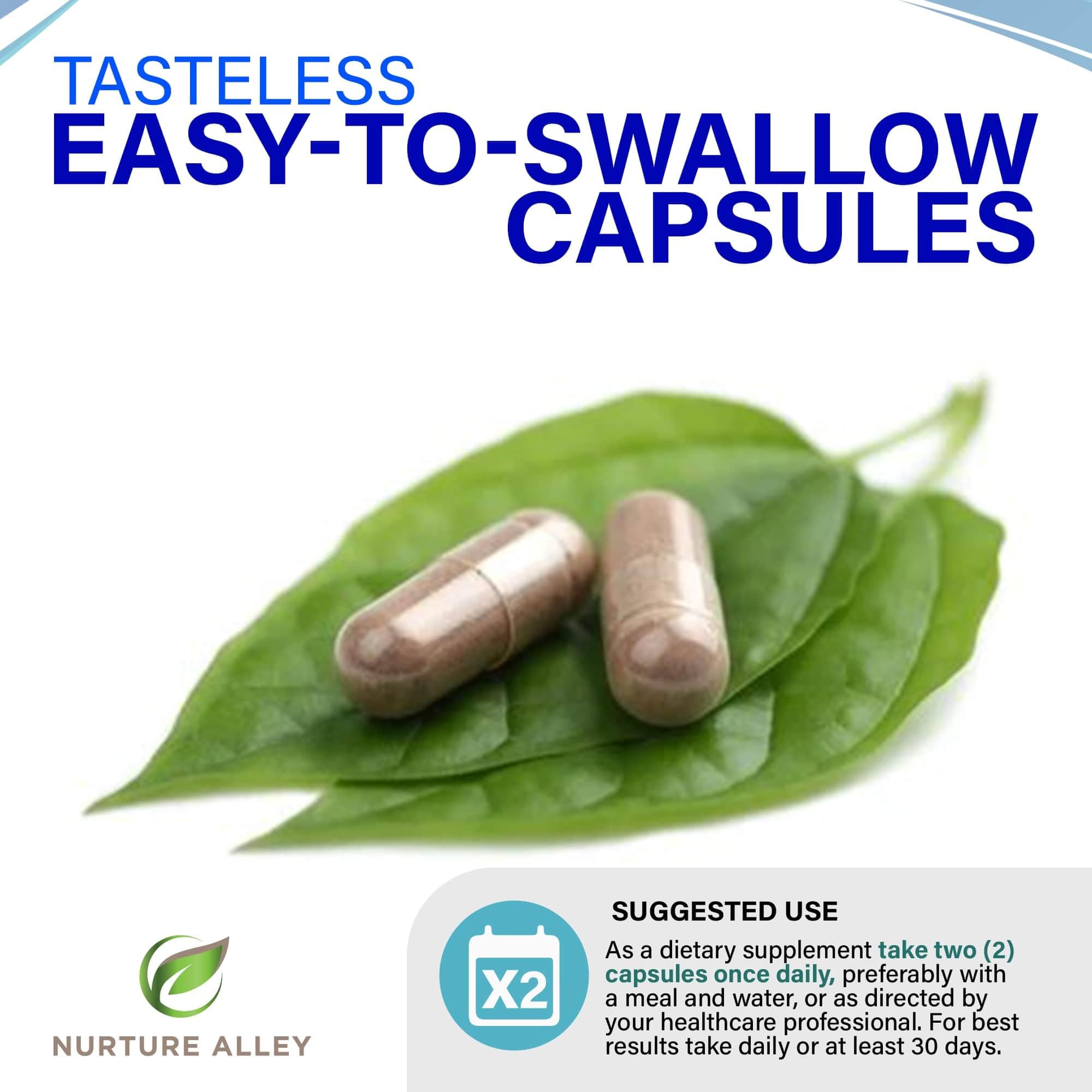 NURTURE ALLEY capsules with green herbs hint at plant-forward wellness.