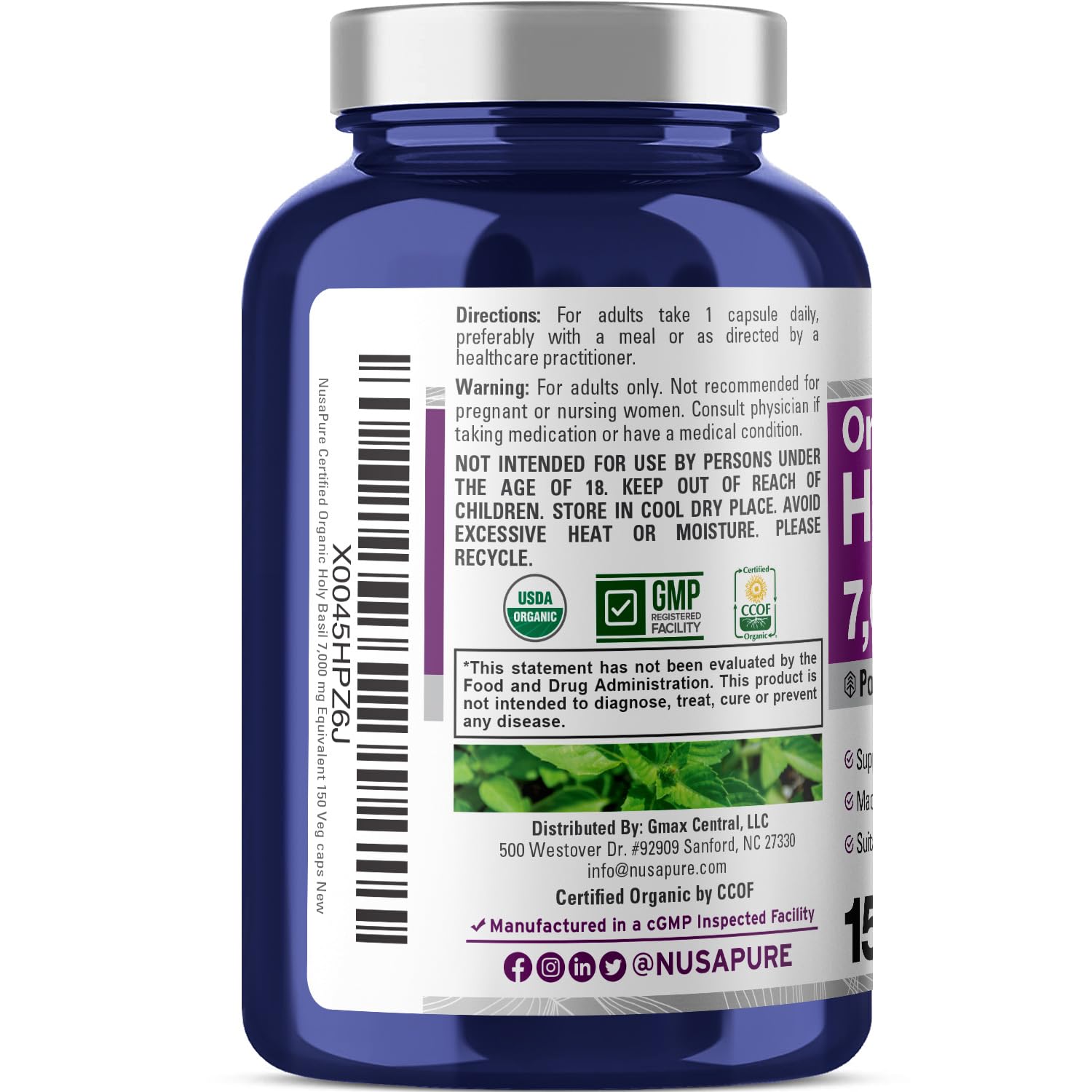 NusaPure 20 to 1 extract bottle emphasizes concentrated tulsi.