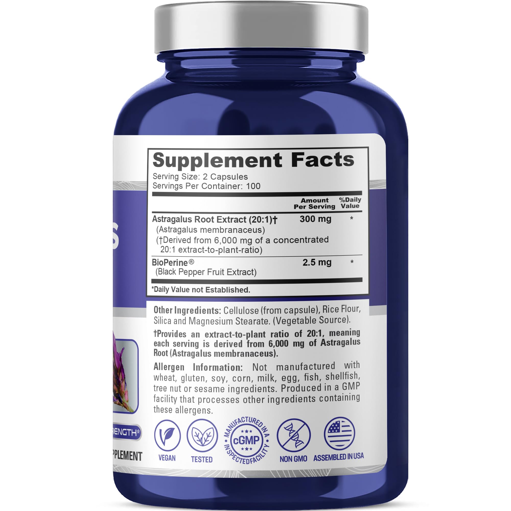 NusaPure Astragalus 20:1 capsules close-up for easy daily use.