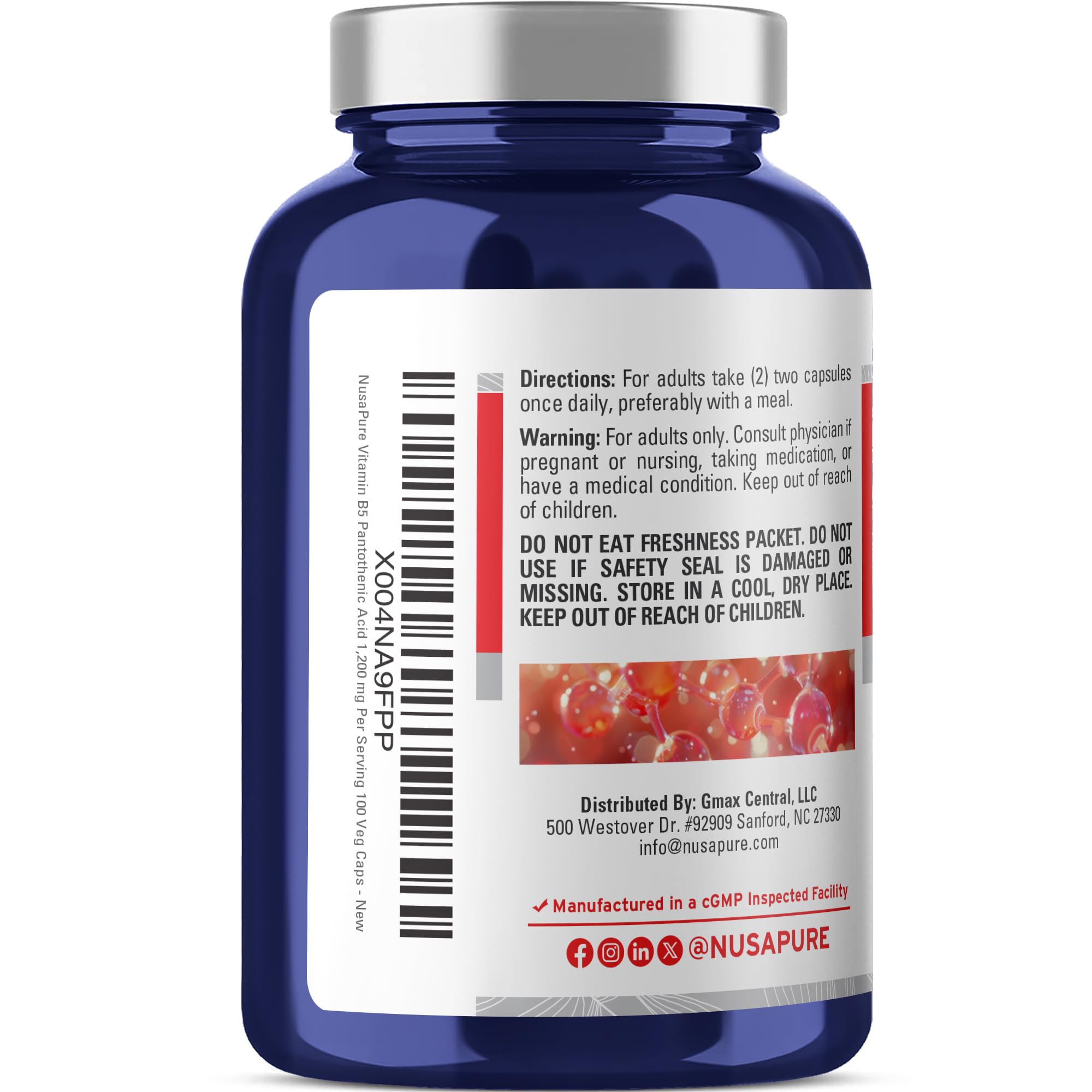 NusaPure B5 pantothenic acid bottle-front view with clear labeling.