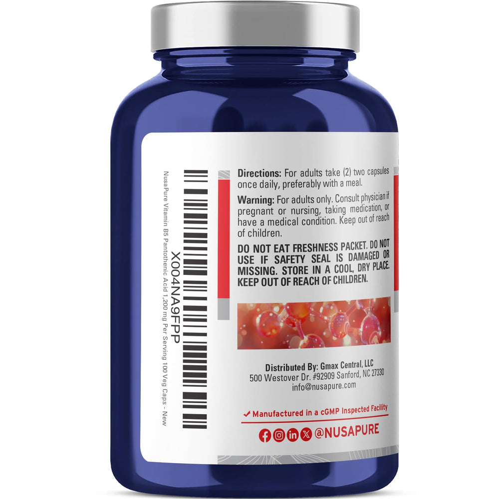NusaPure B5 pantothenic acid bottle-front view with clear labeling.