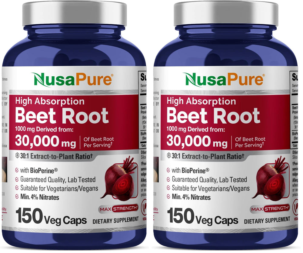 NusaPure Beet Root 30:1 extract bottle front view highlighting vegan, non-GMO formula