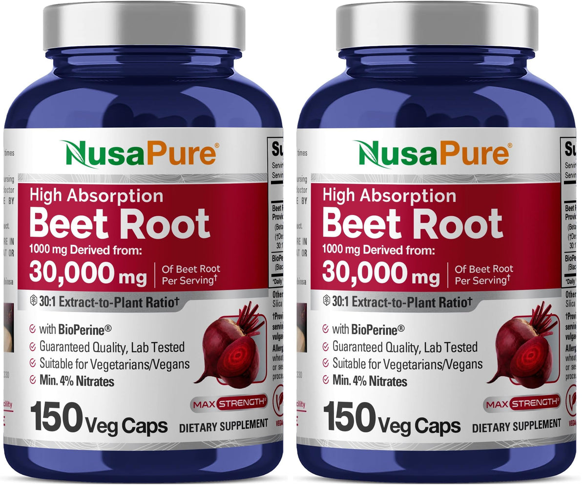 NusaPure Beet Root 30:1 extract bottle front view highlighting vegan, non-GMO formula