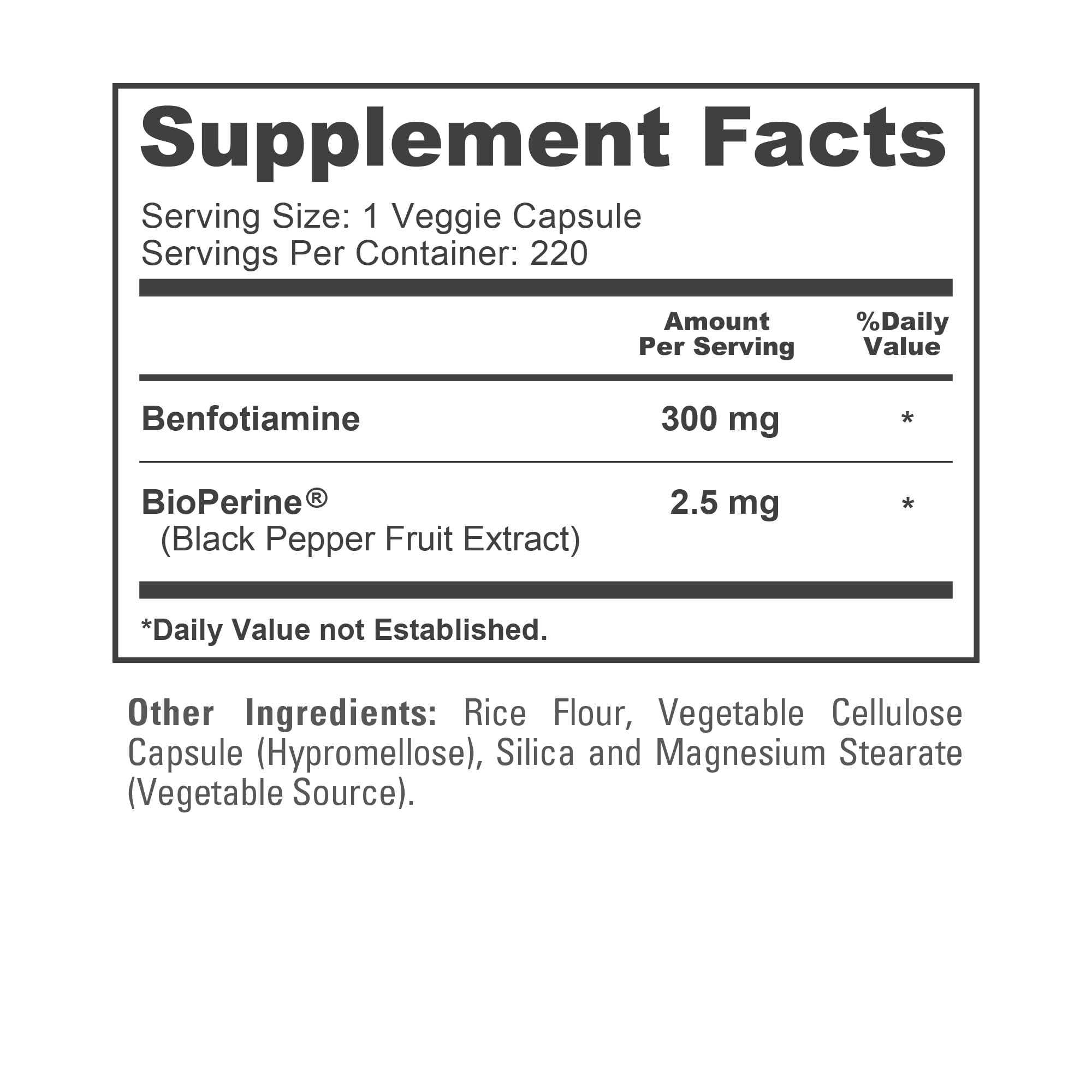 NusaPure Benfotiamine bottle ingredients panel highlighting Non-GMO sourcing