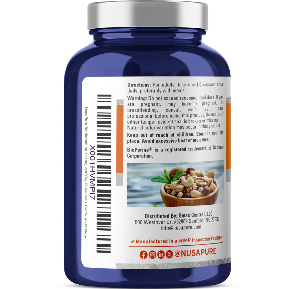 NusaPure Benfotiamine bottle with Bioperine for enhanced absorption