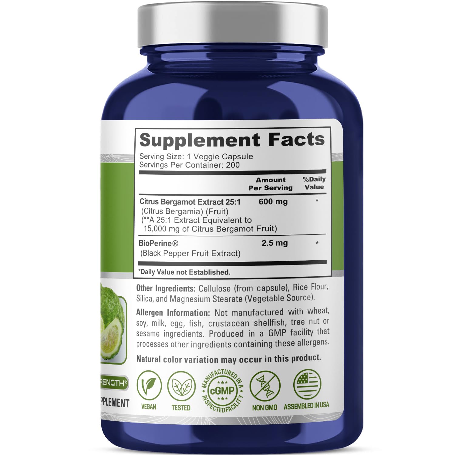 NusaPure bergamot extract 25:1 label highlighting potency.