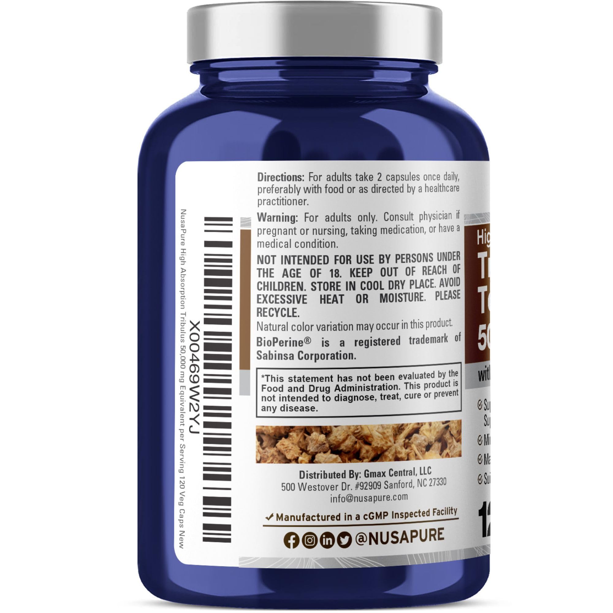 NusaPure Bioperine badge on bottle for improved absorption