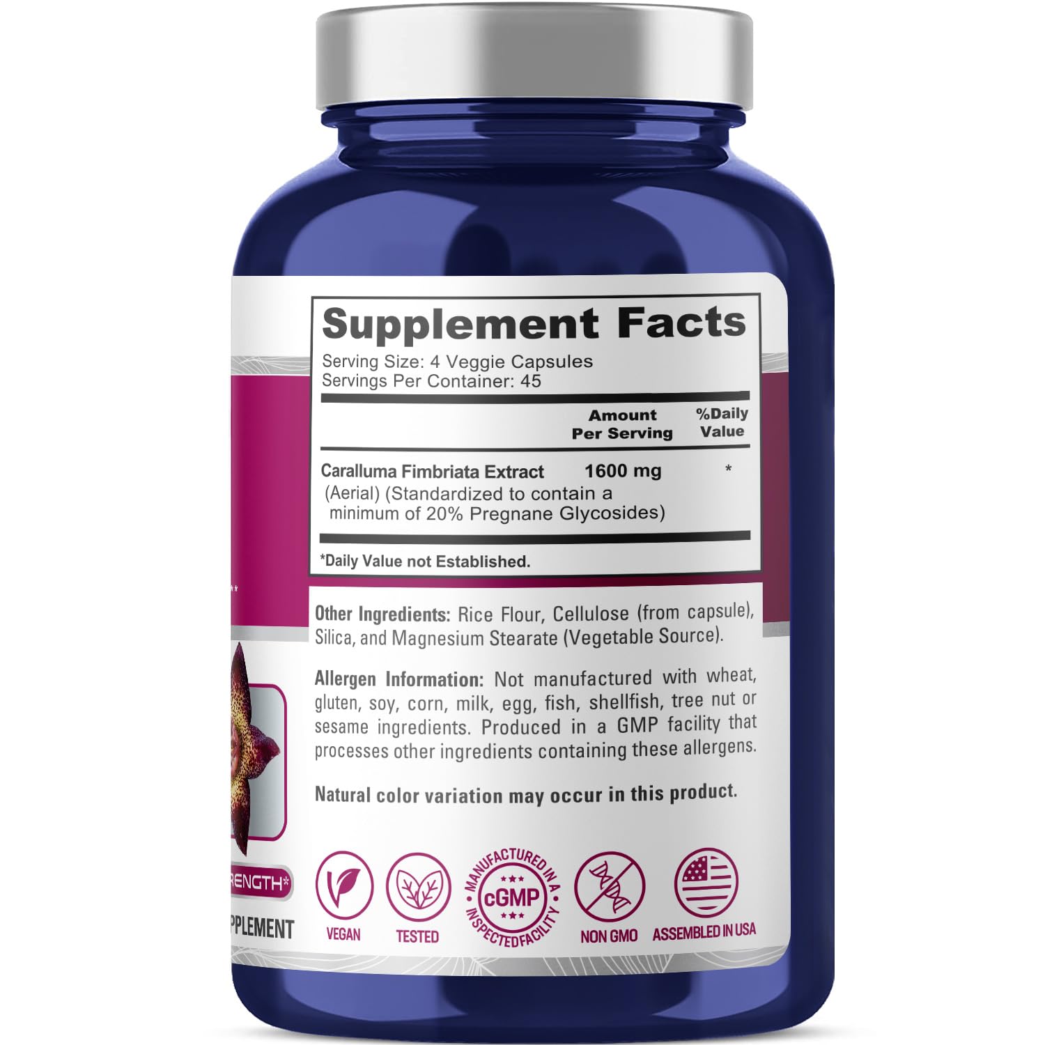NusaPure Caralluma Fimbriata packaging showcases 180 capsules for plant-based wellness