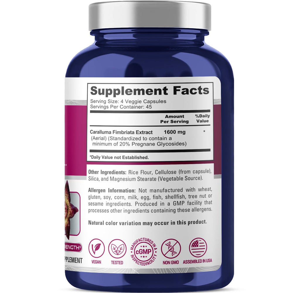 NusaPure Caralluma Fimbriata packaging showcases 180 capsules for plant-based wellness