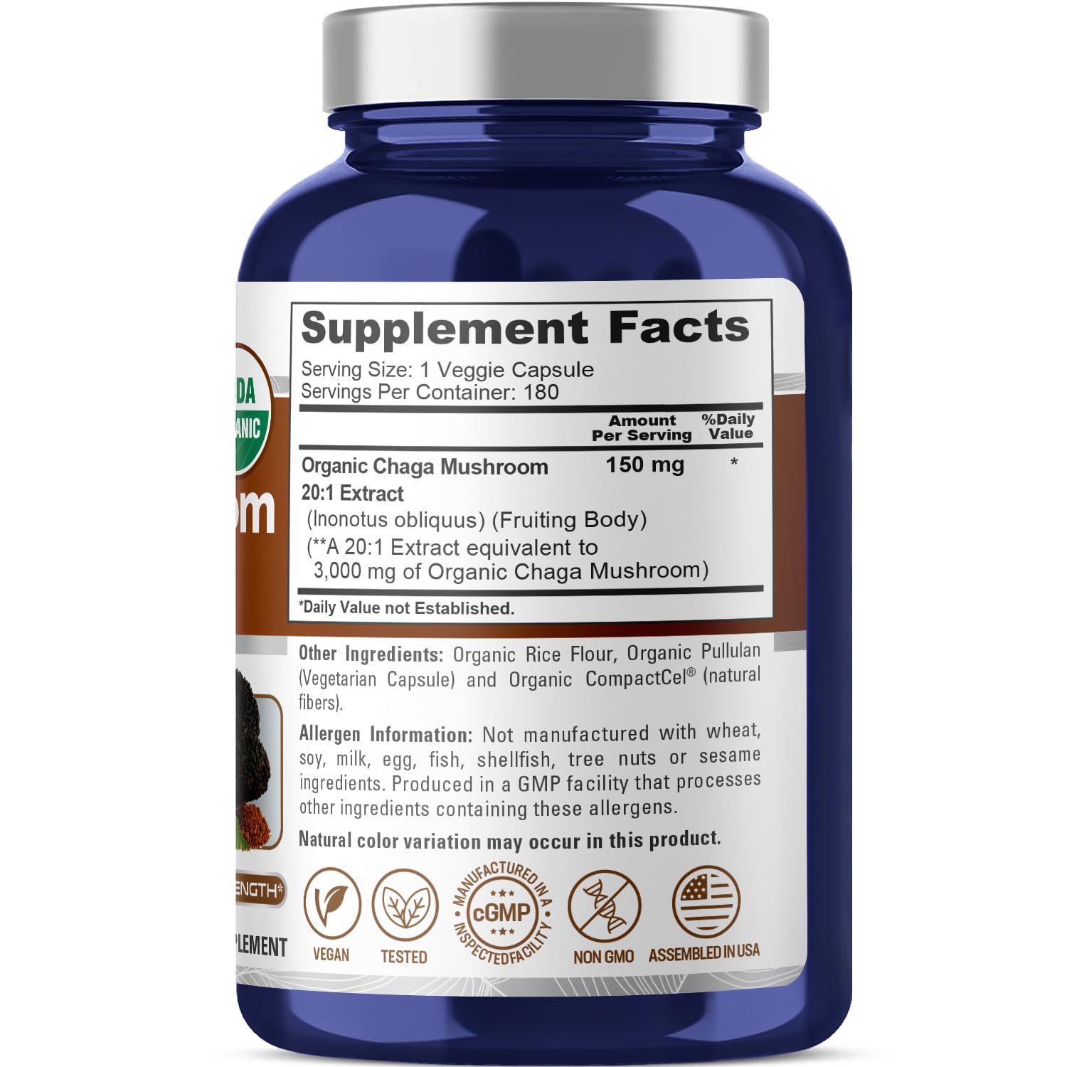 NusaPure Chaga 20:1 capsules arranged for convenient daily supplementation