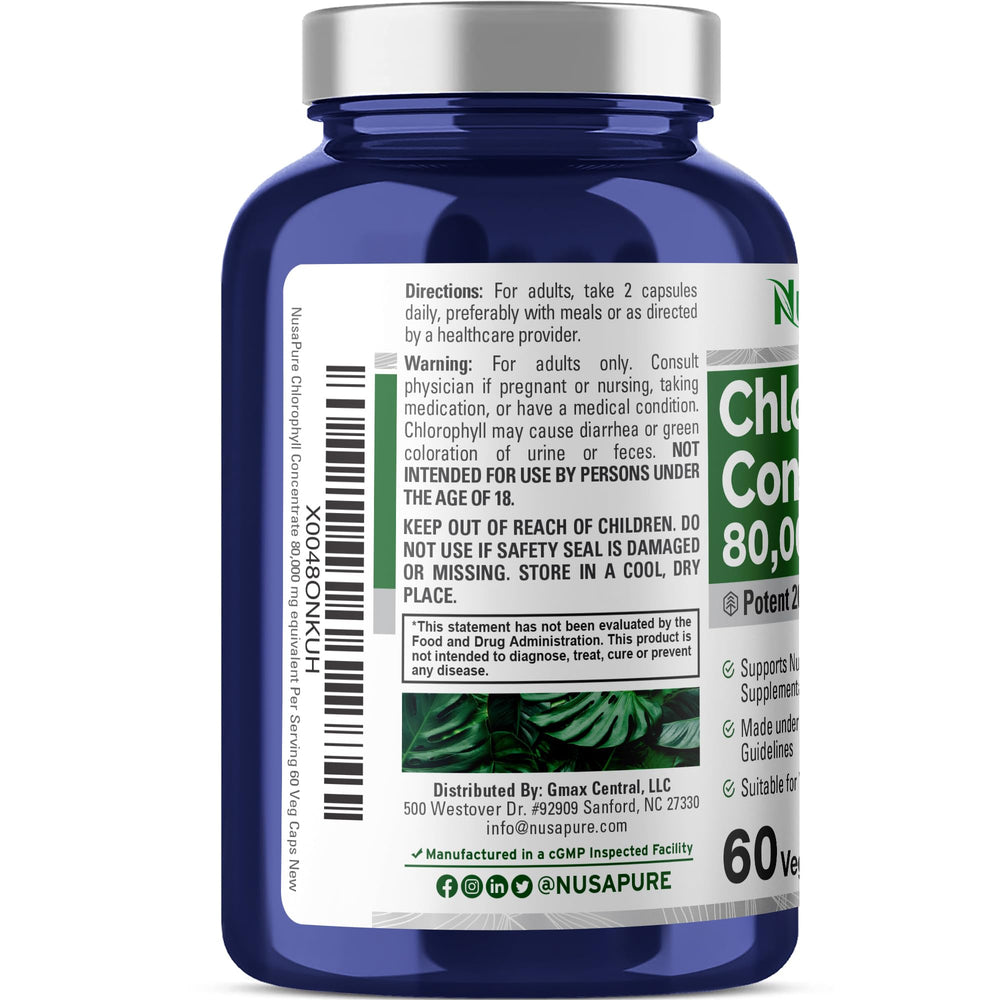 NusaPure Chlorophyll label highlights ingredients and quality standards