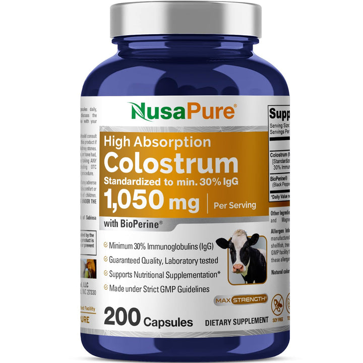 NusaPure Colostrum bottle front view for daily supplement routine