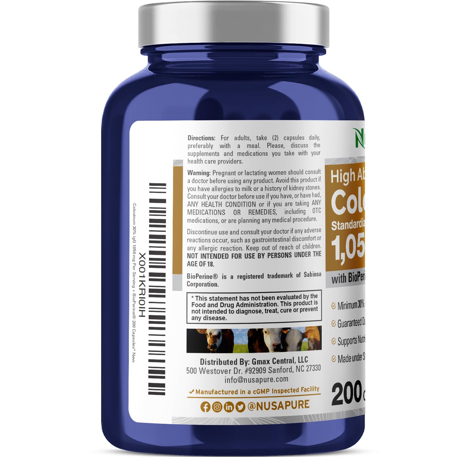 NusaPure Colostrum capsules closeup highlighting convenient daily dose
