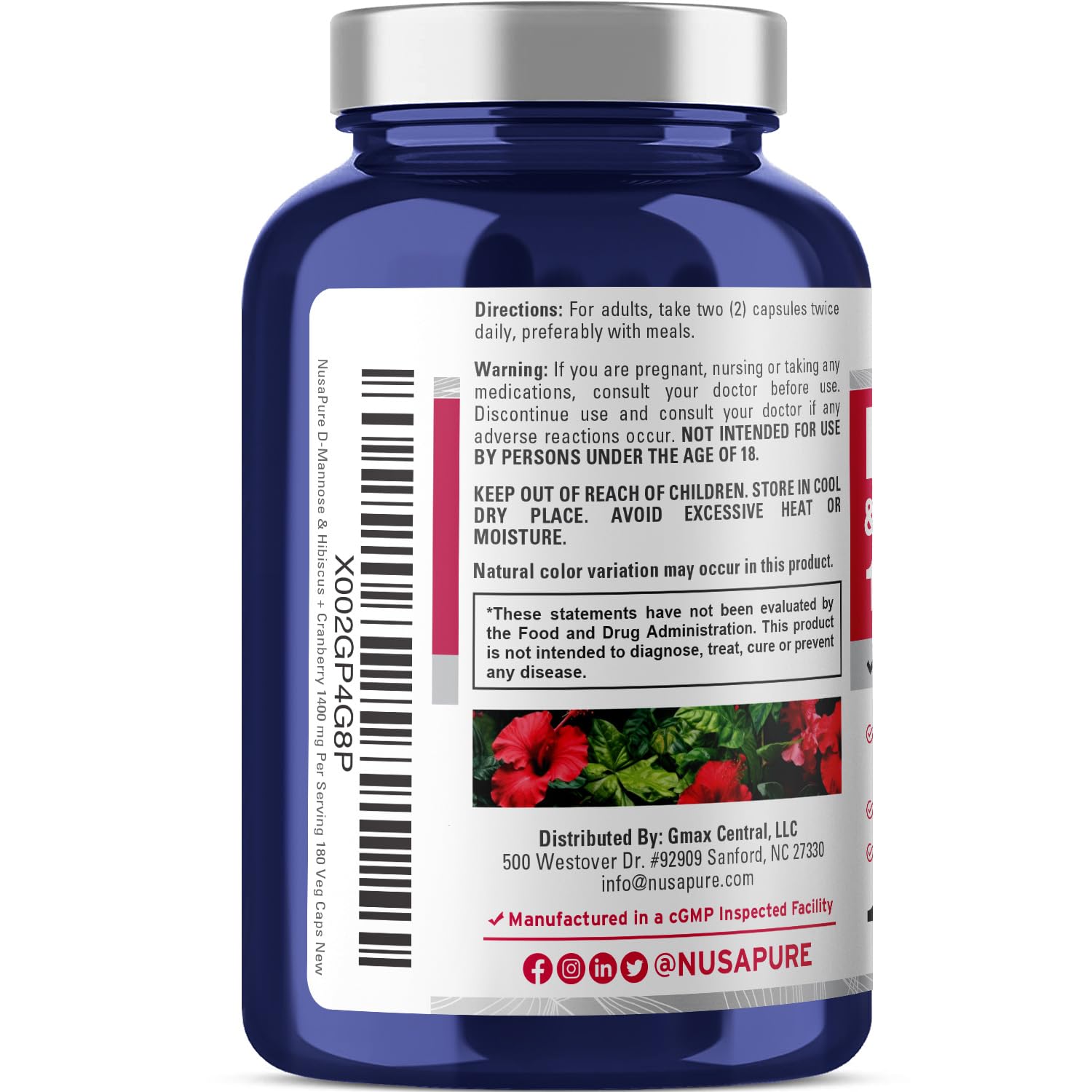 NusaPure D-Mannose Complex label details per-pack information and ingredients.