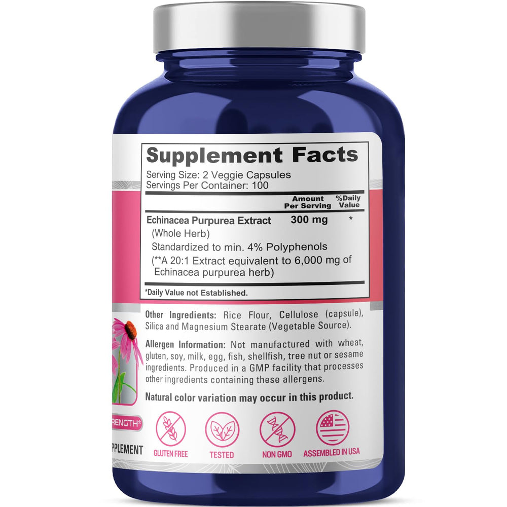 NusaPure Echinacea capsules pack for a long 100-day supply.