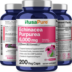 NusaPure Echinacea label close-up shows 20:1 extract strength.