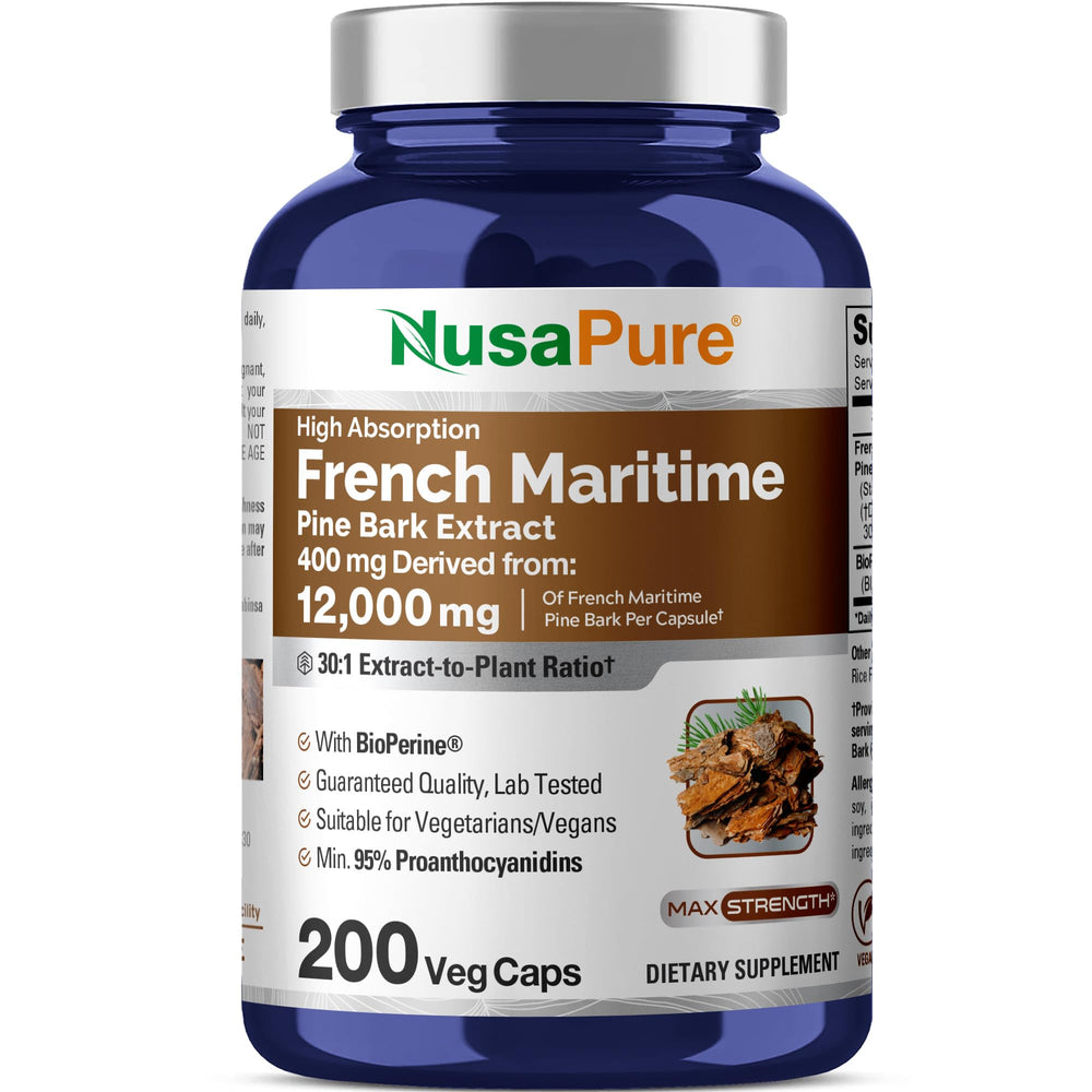 NusaPure pine bark capsule on white background supports daily wellness with high absorption