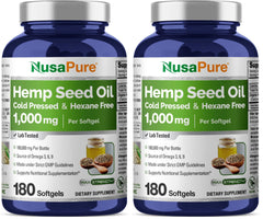 NusaPure Hemp Seed Oil 1000mg bottle front for daily omega-3-6-9 support