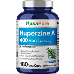 NusaPure Huperzine A 400mcg bottle hero for daily cognitive support.