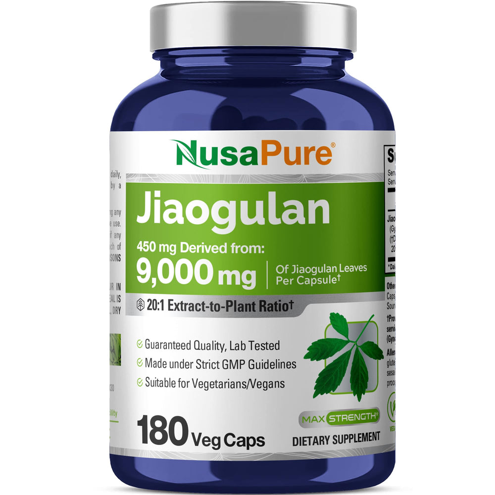 NusaPure Jiaogulan 20:1 extract bottle highlights potency and daily use.