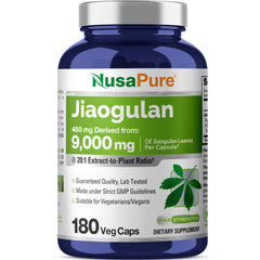NusaPure Jiaogulan 20:1 extract bottle highlights potency and daily use.