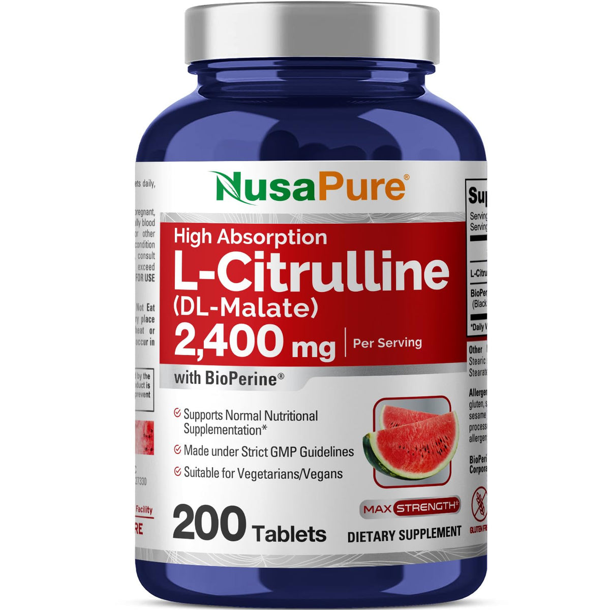 NusaPure L-Citrulline 2400mg bottle front for daily wellness