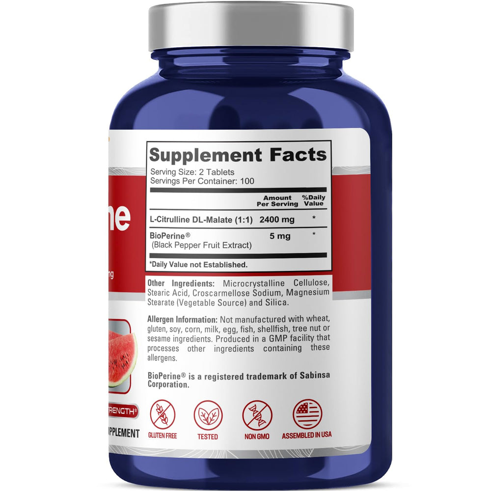 Serving two tablets for a 2400 mg daily dose of NusaPure L-Citrulline