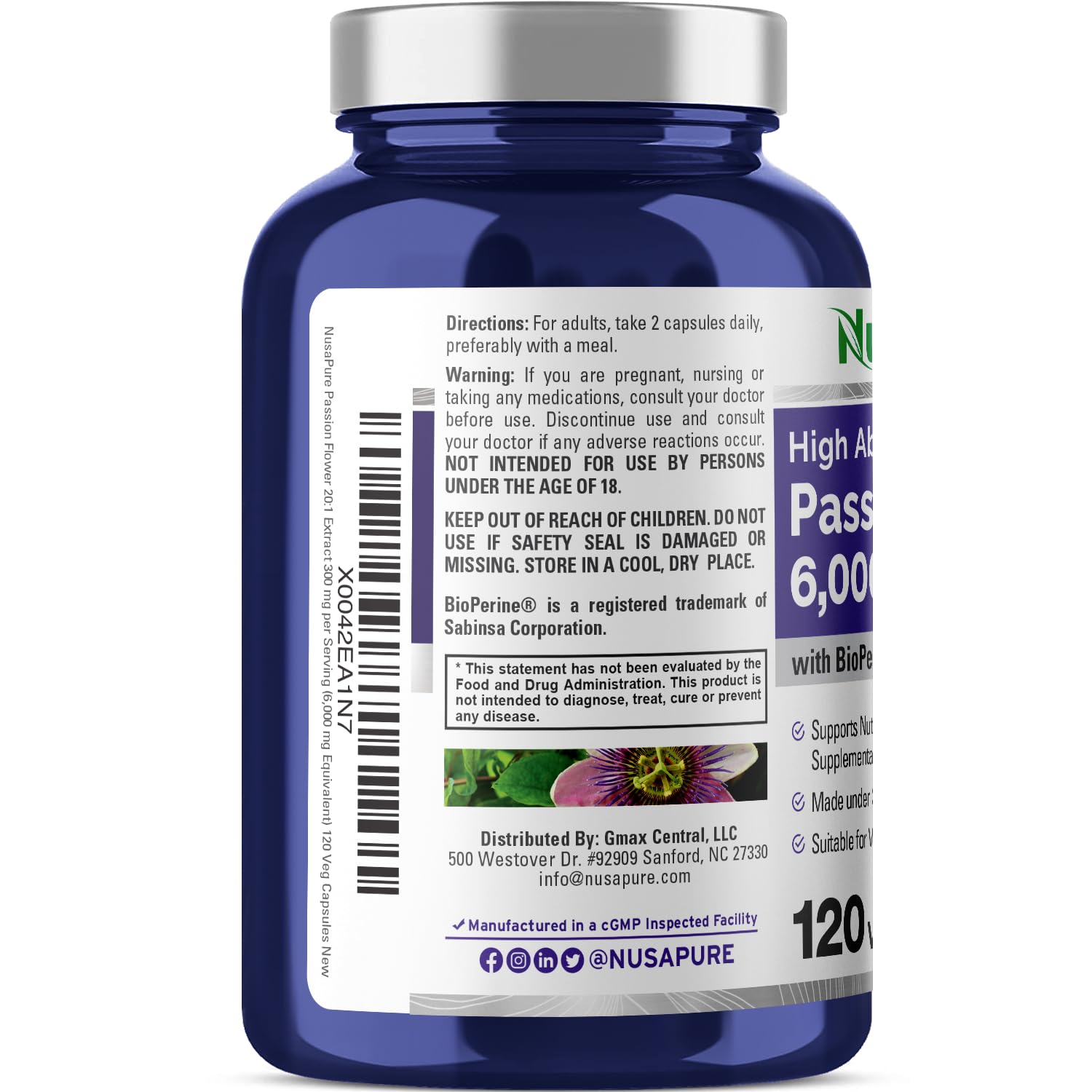 NusaPure label closeup showing Non-GMO and Bioperine features