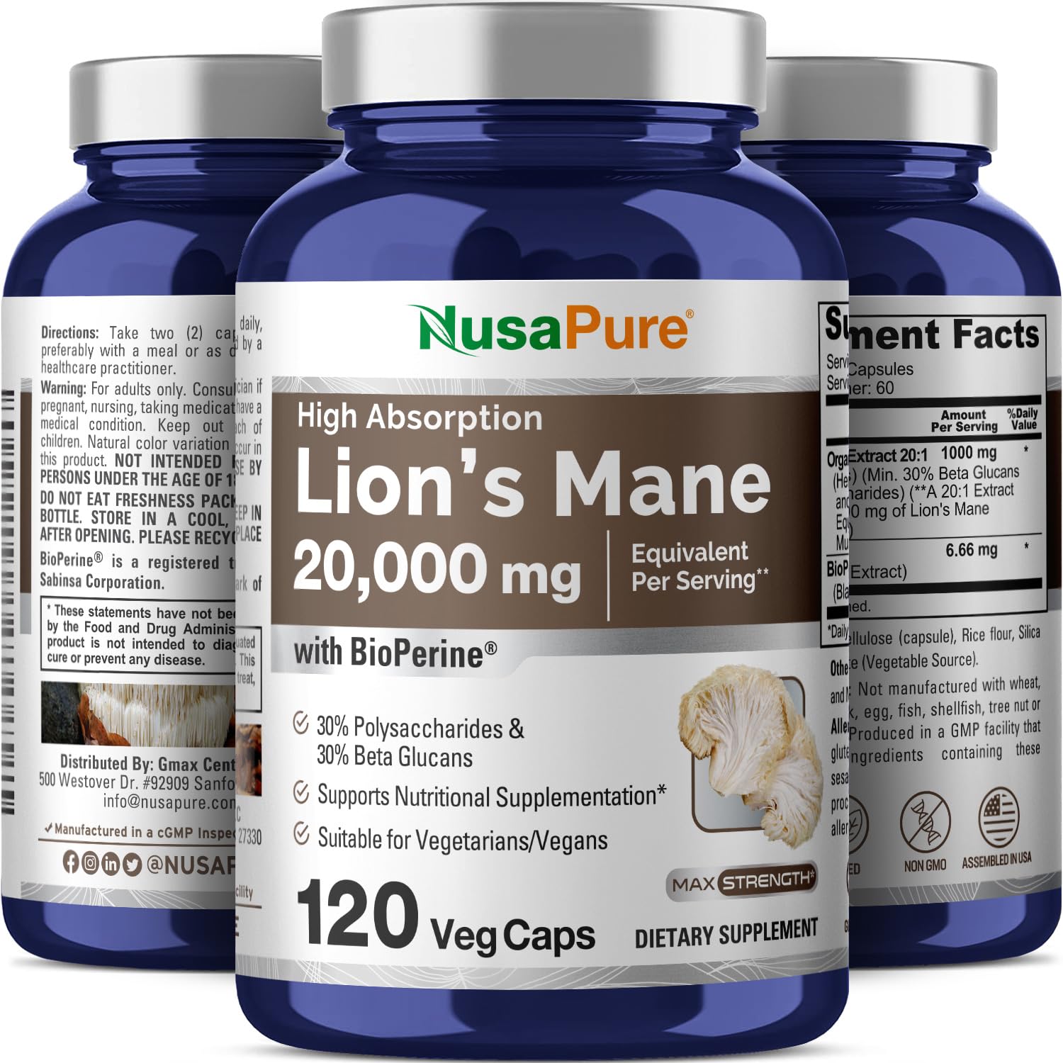 NusaPure Lions Mane bottle pour ready for daily dosing