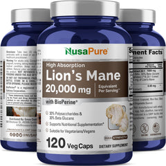 NusaPure Lions Mane bottle pour ready for daily dosing