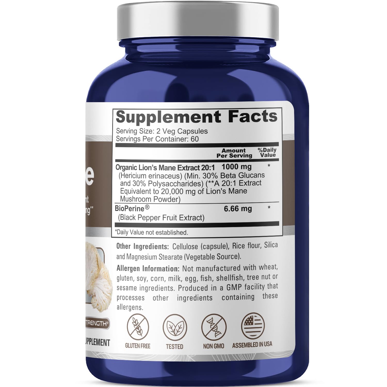 NusaPure Lions Mane capsules arranged for convenient daily use