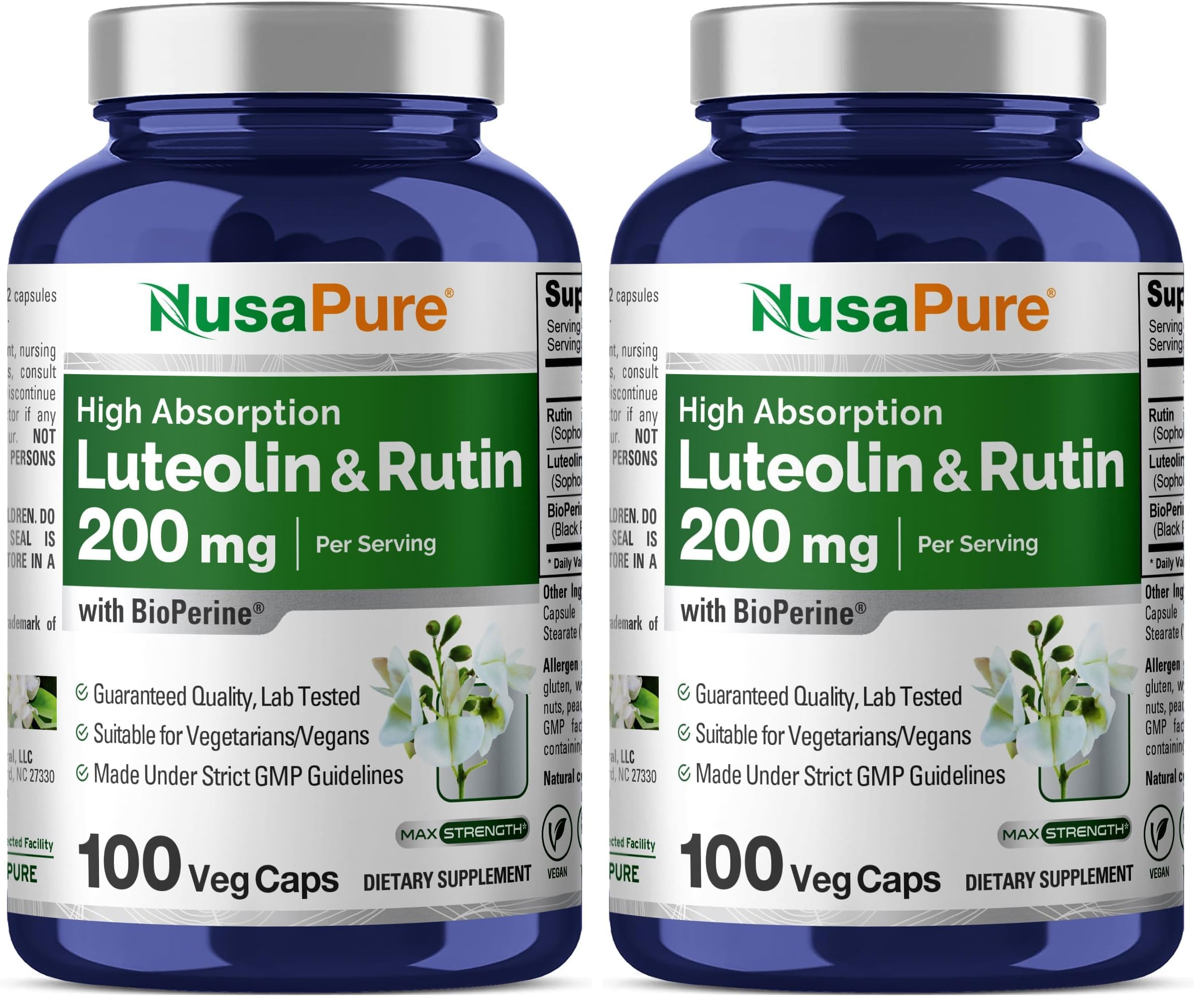 NusaPure Luteolin Complex bottle cap close-up for quick daily use.