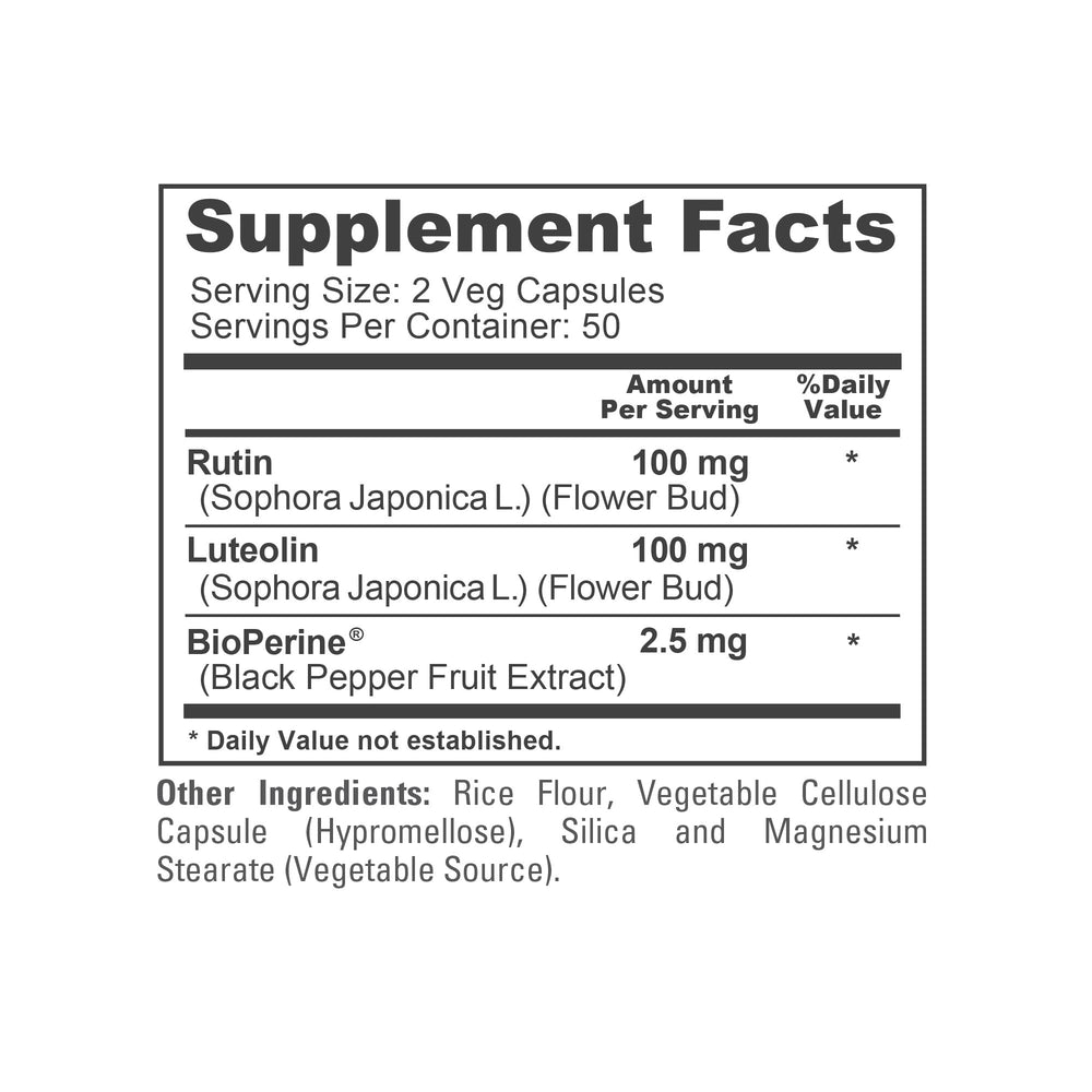 NusaPure Luteolin Complex packaging box with vegan and Non-GMO icons.