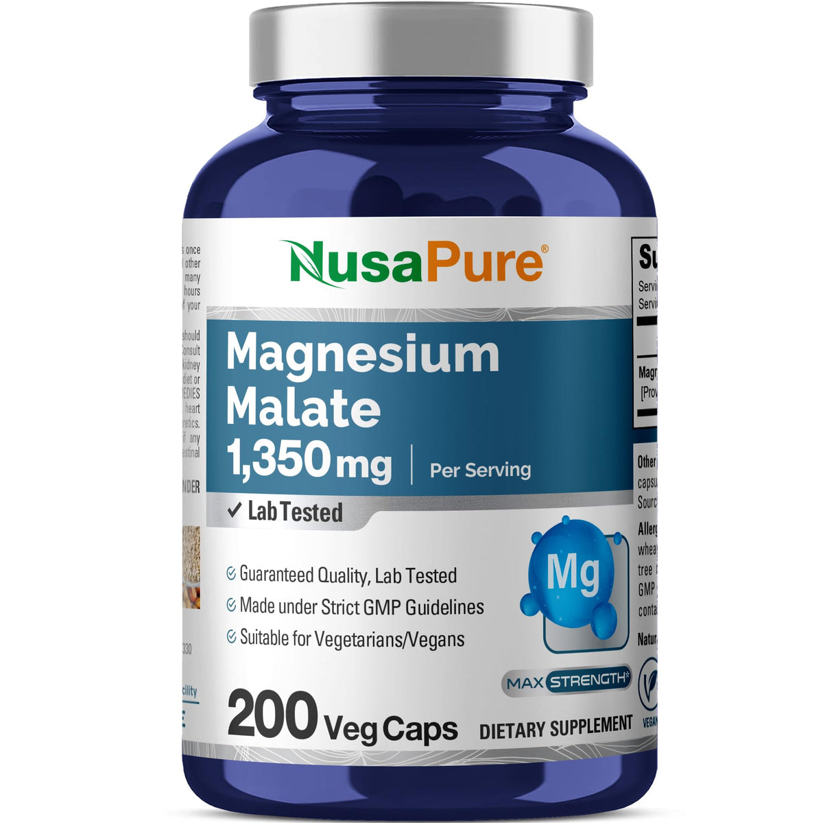 NusaPure Magnesium Malate 1350mg bottle front for daily use