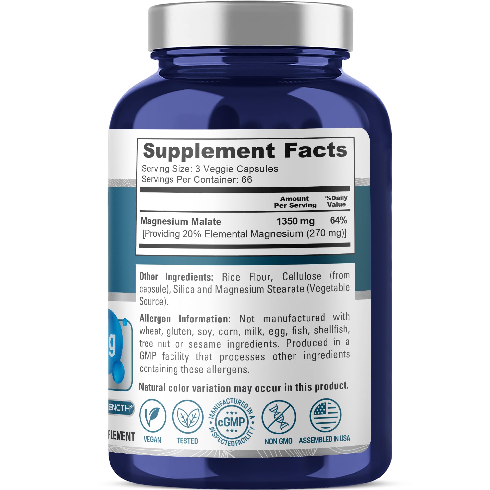 NusaPure Magnesium Malate capsules inside showing veggie capsules
