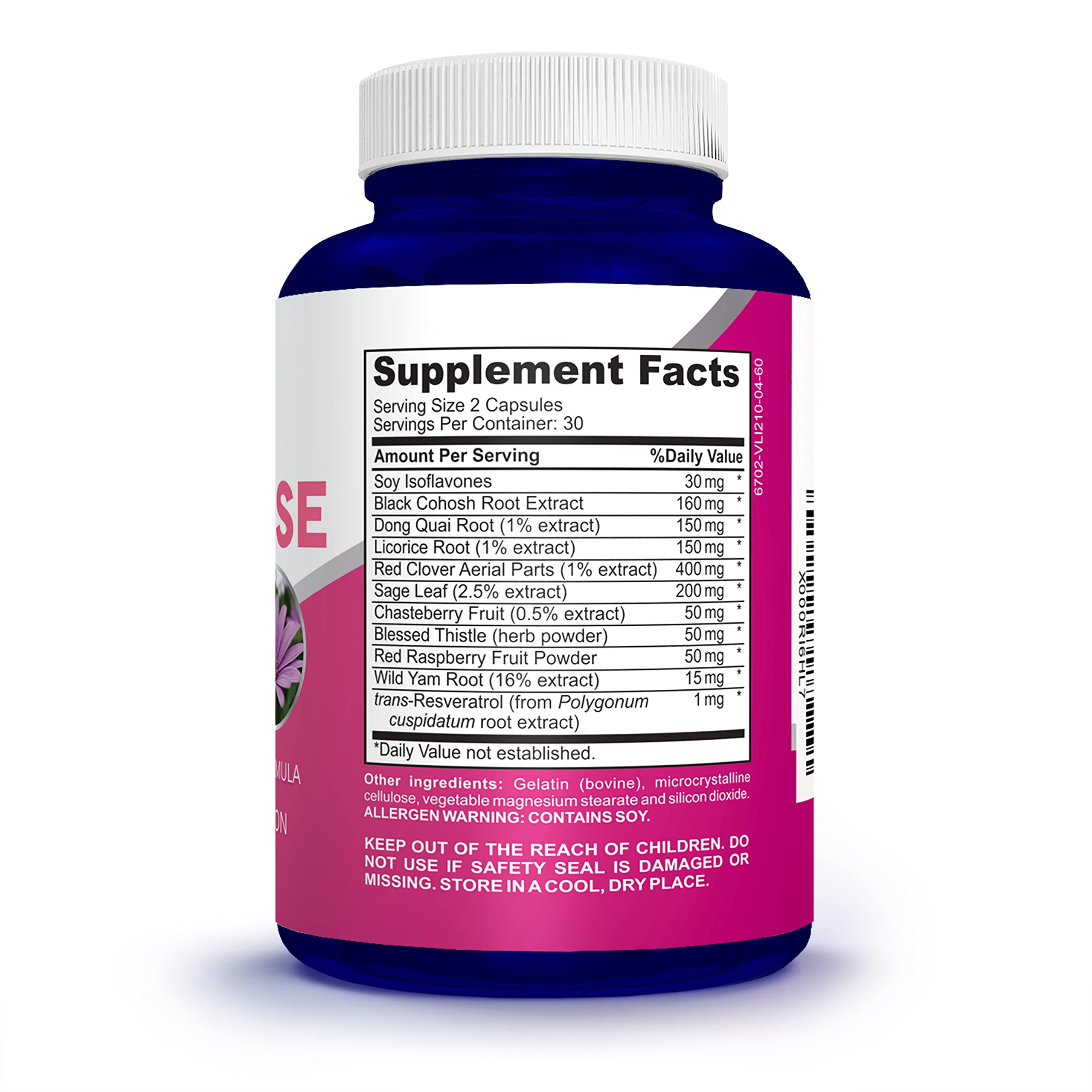 NusaPure Menopause Complex back view showing serving size and directions.