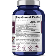 NusaPure Mucuna Pruriens bottle showing a 150 capsule pack for easy daily routines