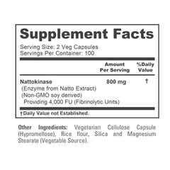 NusaPure nattokinase 800mg bottle packaging, USA-made quality and cGMP standards.