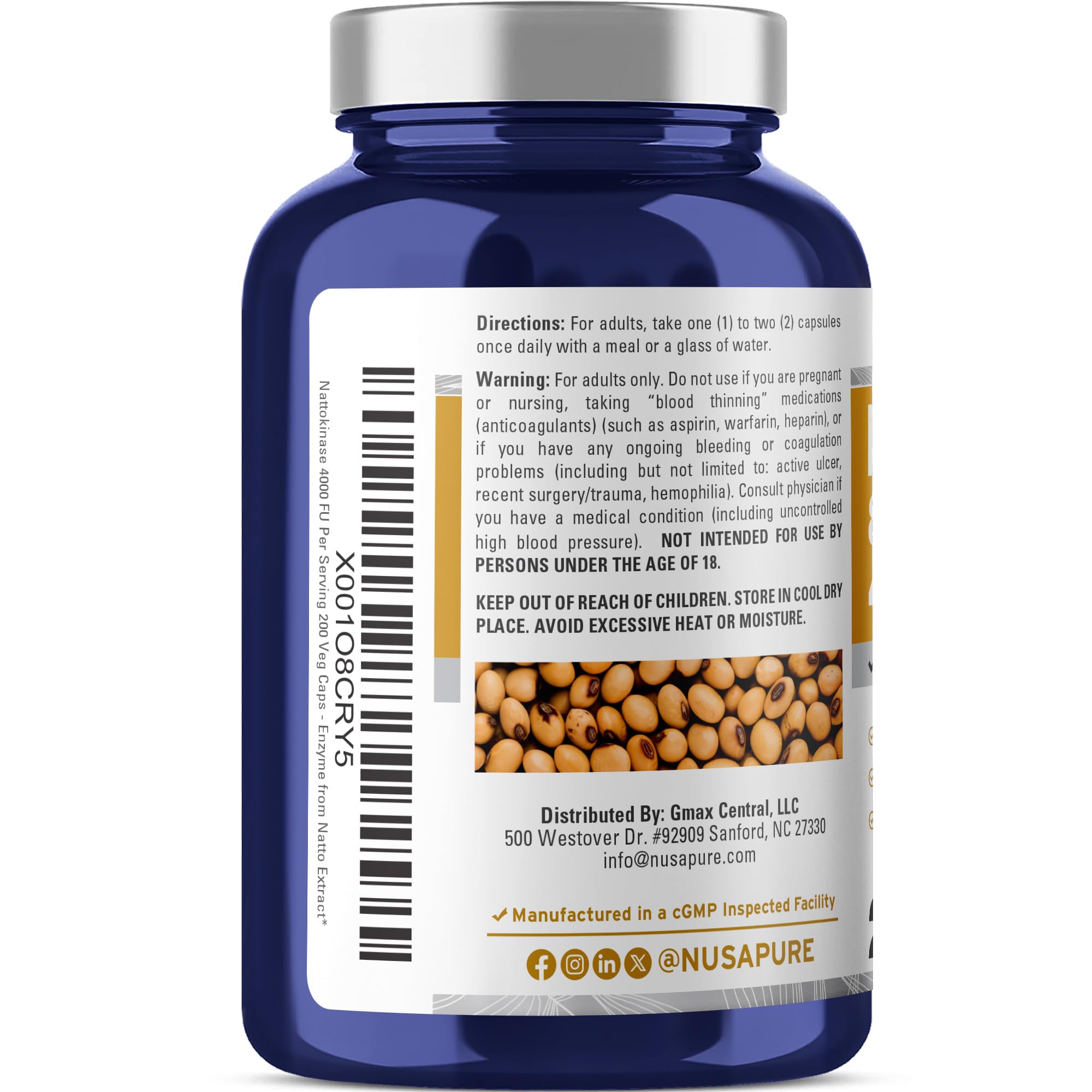 NusaPure nattokinase capsules closeup, soft-pressed vegan capsules for daily use.