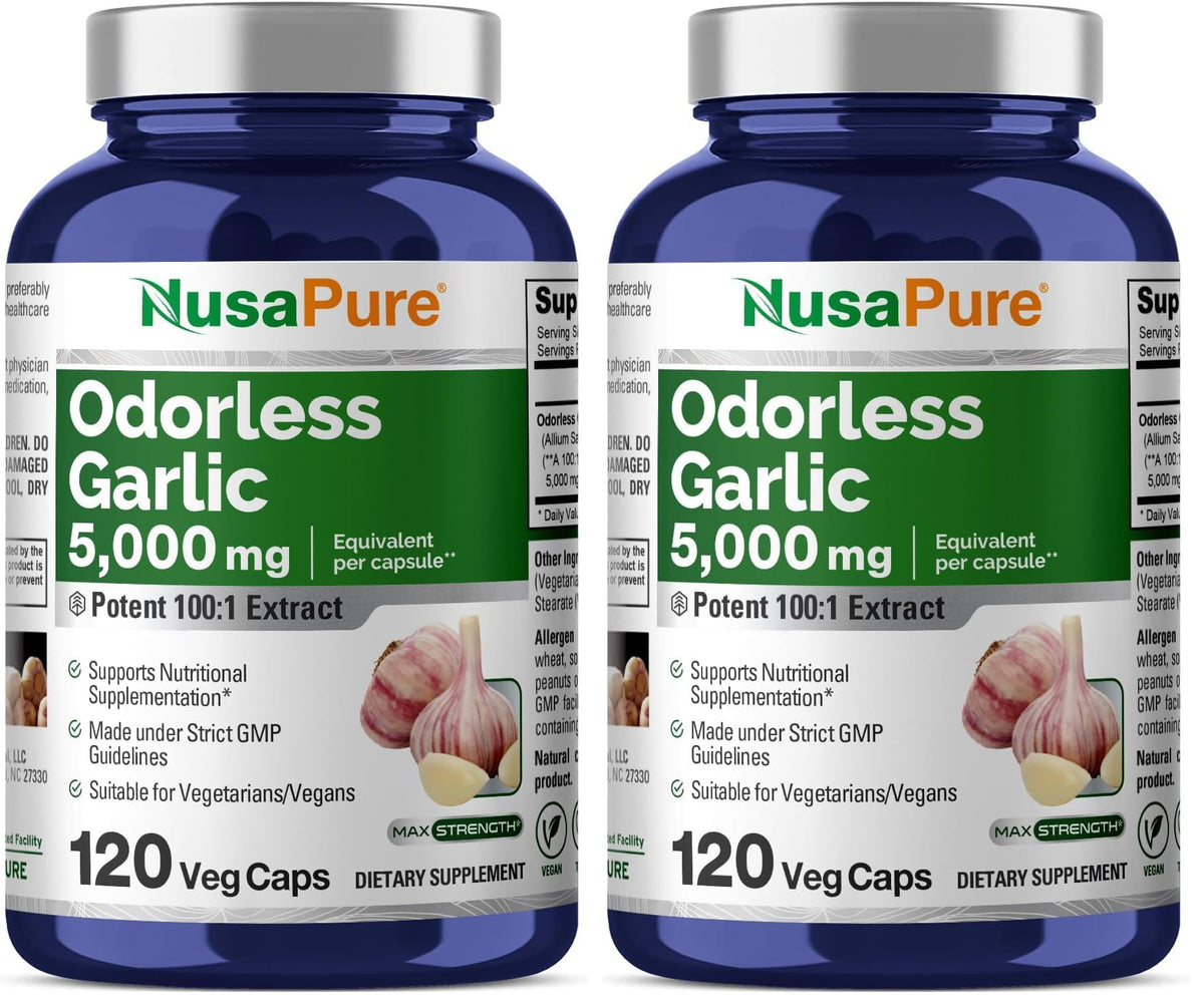 NusaPure odorless garlic bottle with 120 vegan capsules