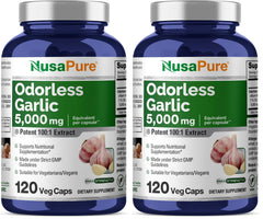 NusaPure odorless garlic bottle with 120 vegan capsules