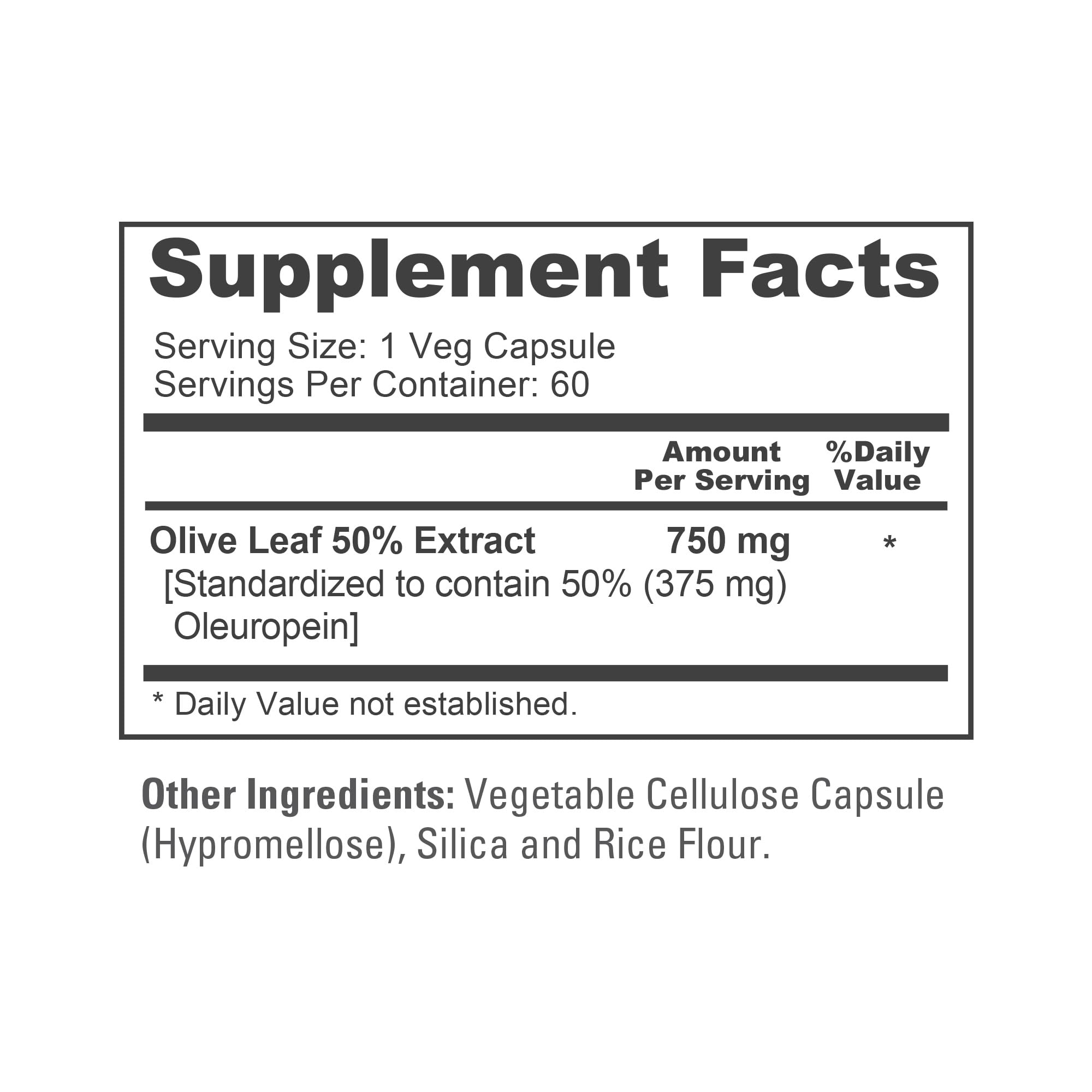 NusaPure Olive Leaf Extract 750mg packaging displays non-GMO vegan formulation.