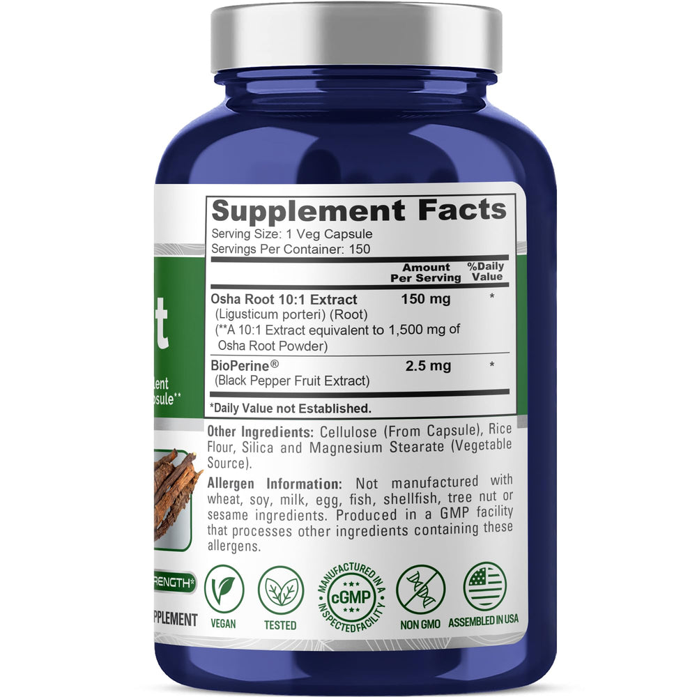 NusaPure OSHA Root bottle back label with ingredients