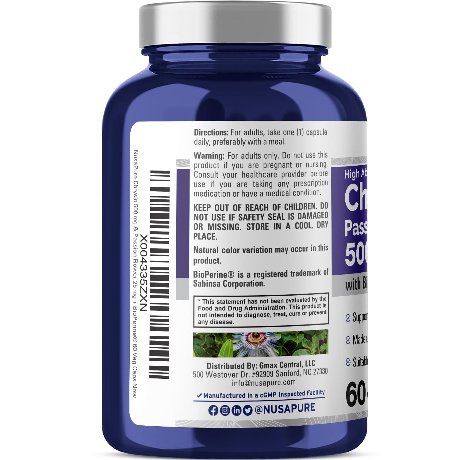 NusaPure Passion Flower Complex 500mg bottle supporting calm mood