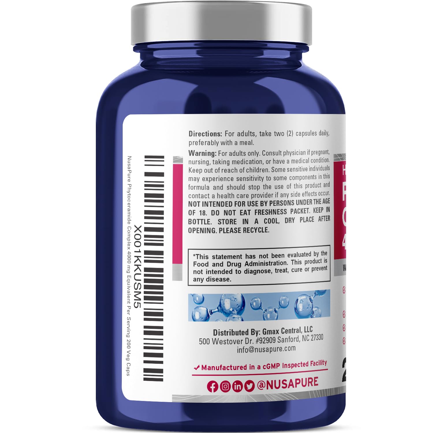 NusaPure Phytoceramide label highlights Bioperine for improved absorption