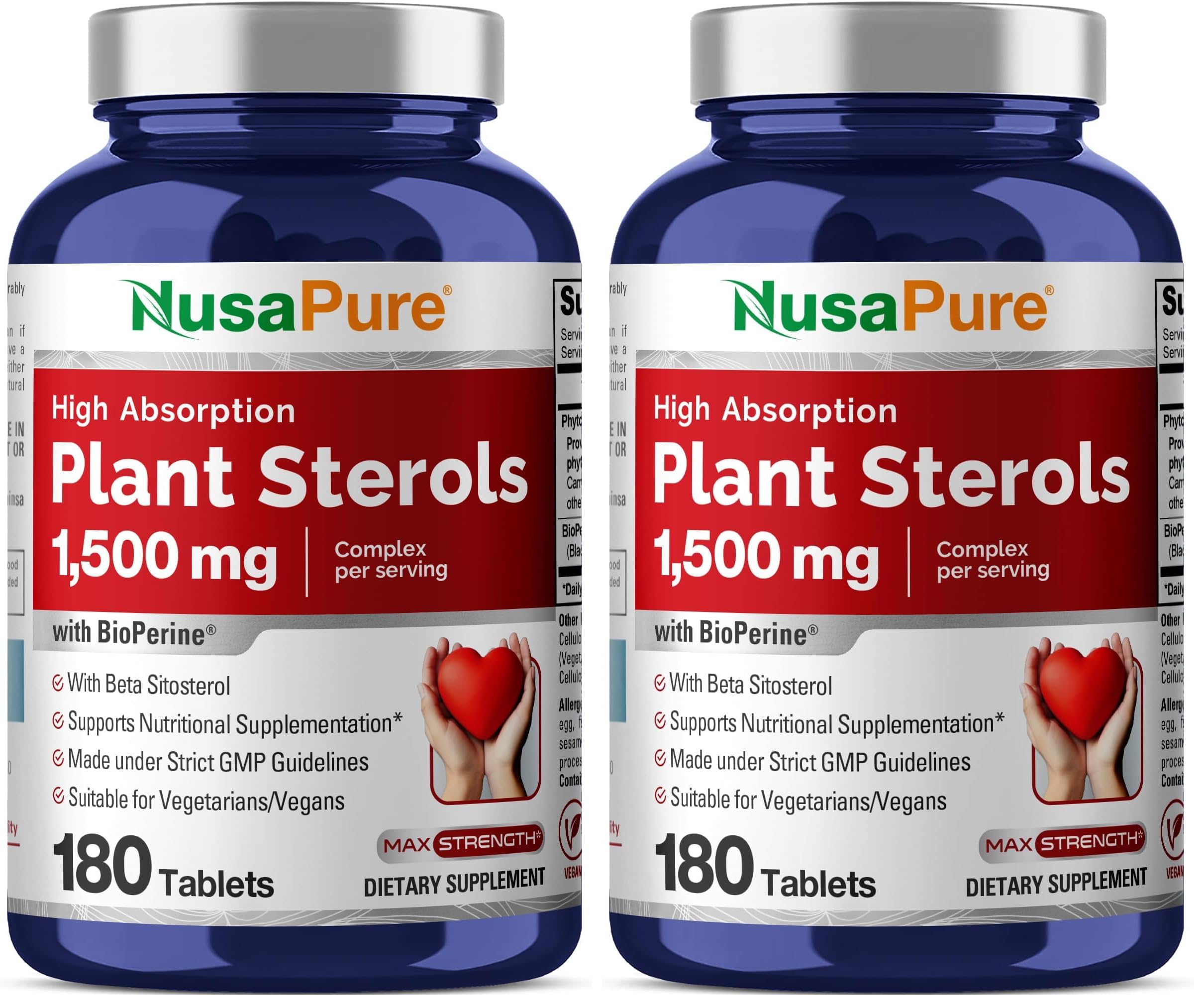 NusaPure Plant Sterols 1500 mg bottle showing high potency formula